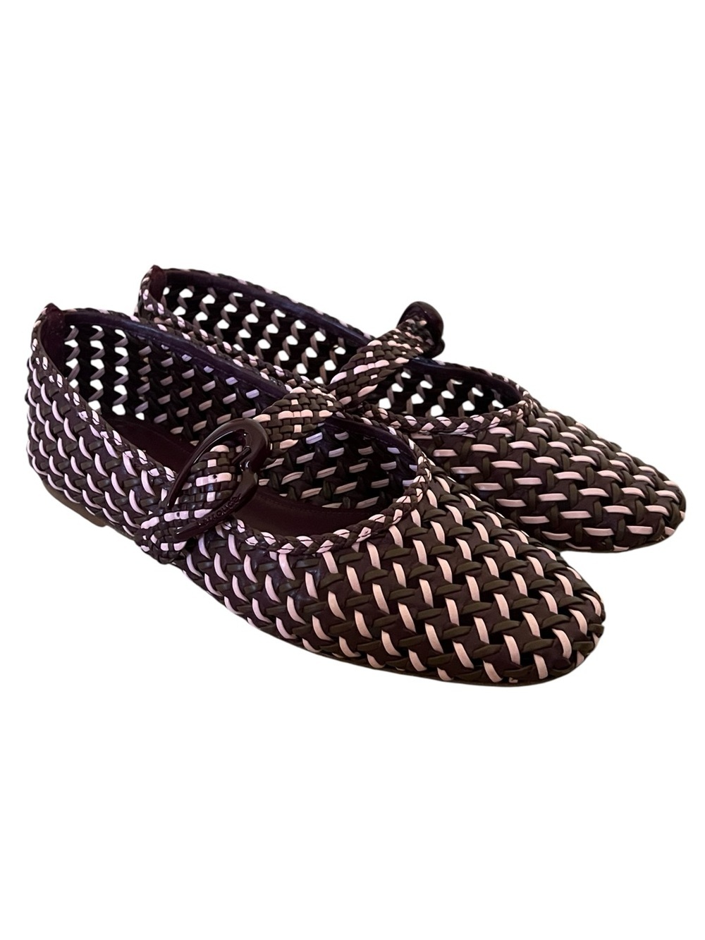 Larroude Pink Purple Brown Verona Leather New Macrame Ballet Flat US 9